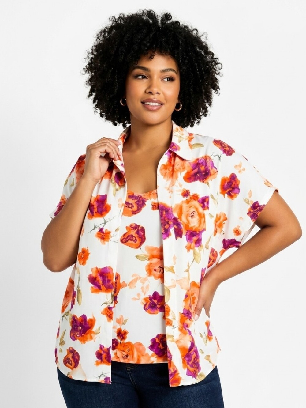 Maggie Sweet Plussize Vibrant Floral Shirt and Tank Set